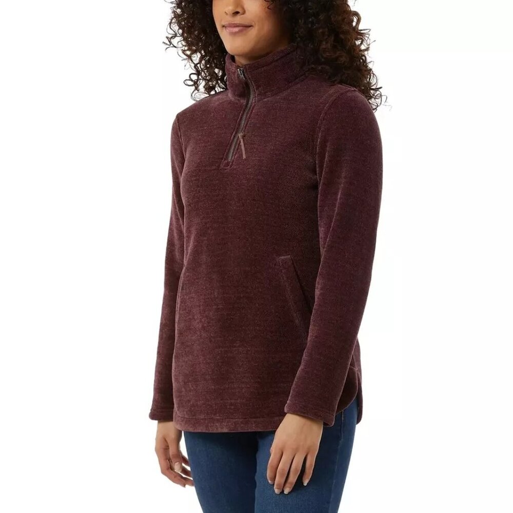 32 Degrees Woman Small Pullover Sweater Quarter Zip Mock-Neck Shirt Tail Hem Top